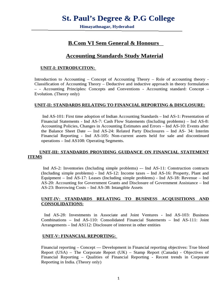 Accounting Standards Study Material | PDF | Debits And Credits | Going ...