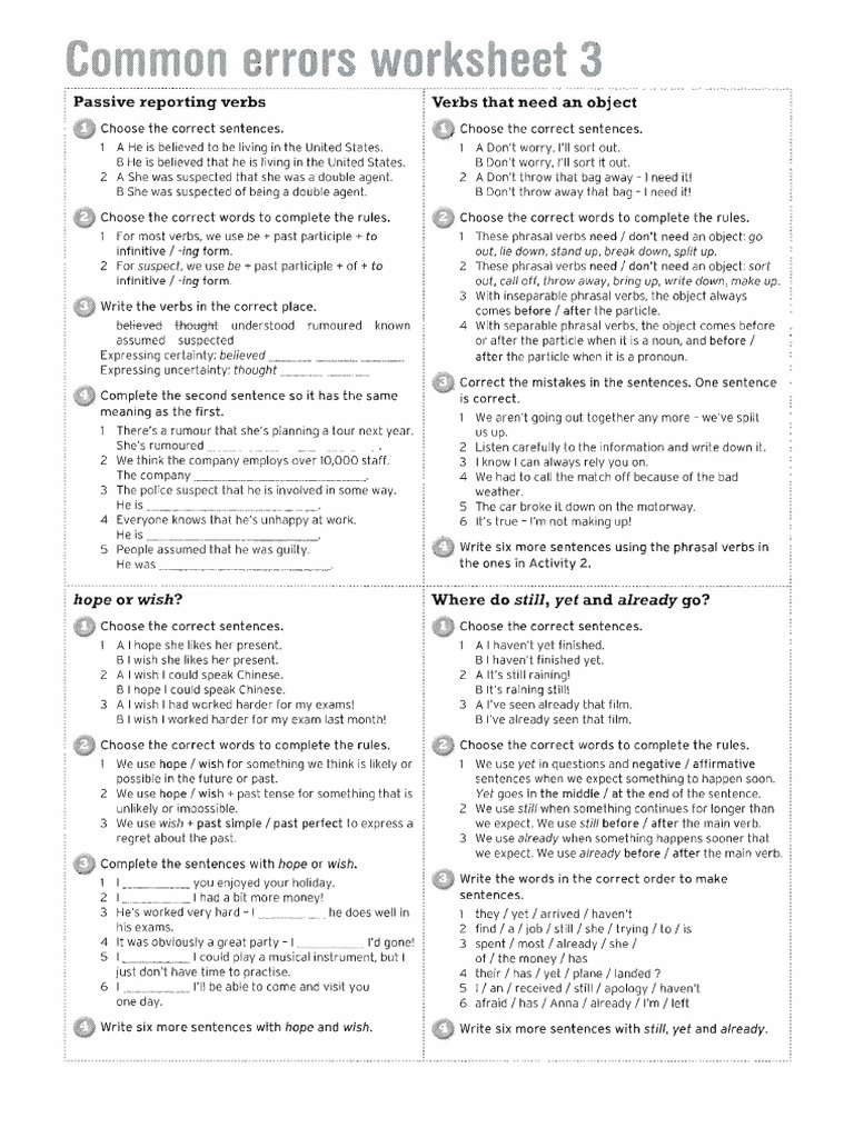 Comon Errors Worksheets 3 | PDF