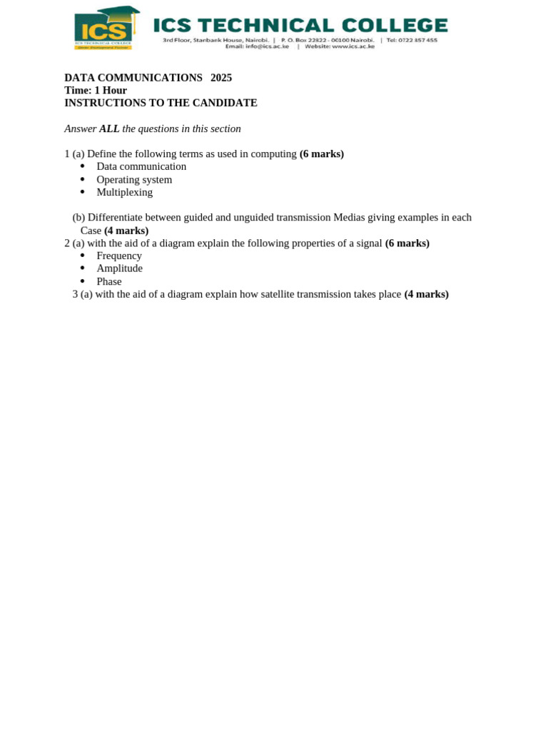 Data Communications Exam Guide 2025 | PDF