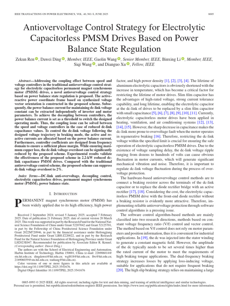 Antiovervoltage Control for PMSM Drives | PDF | Rectifier | Electric Motor