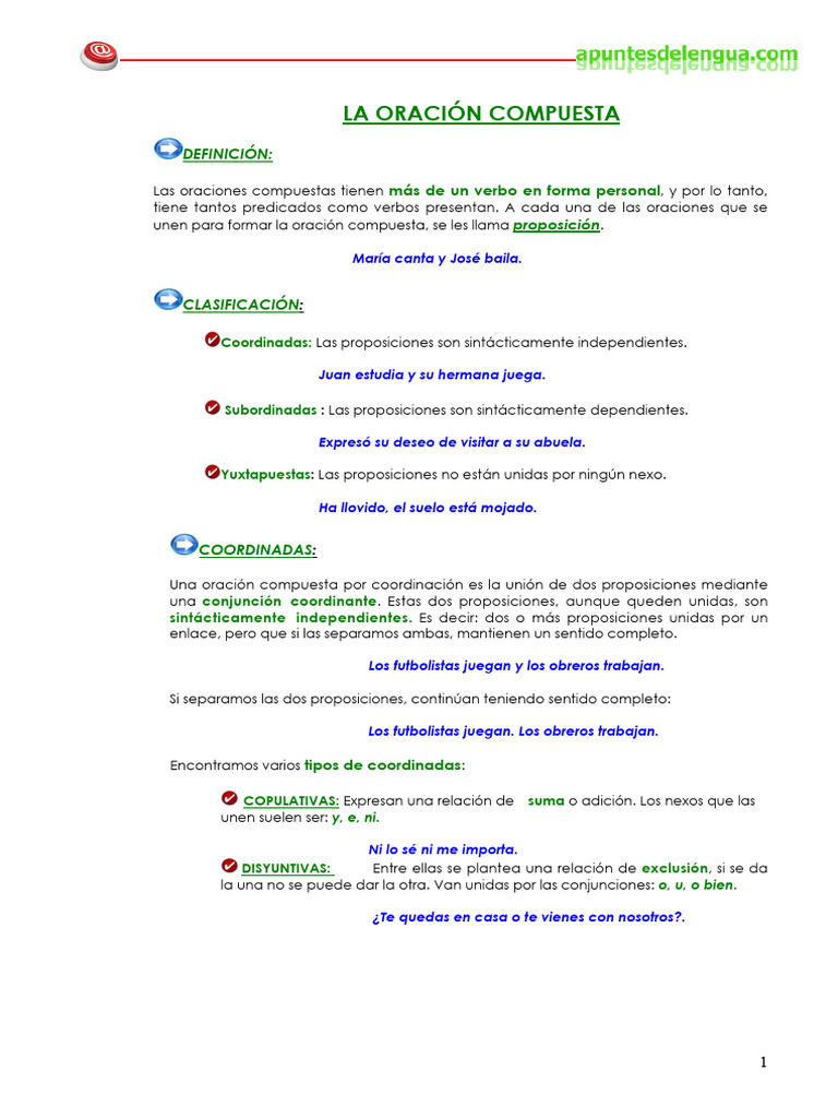 Tipos y Clasificación de Oraciones Compuestas | PDF | Oración ...