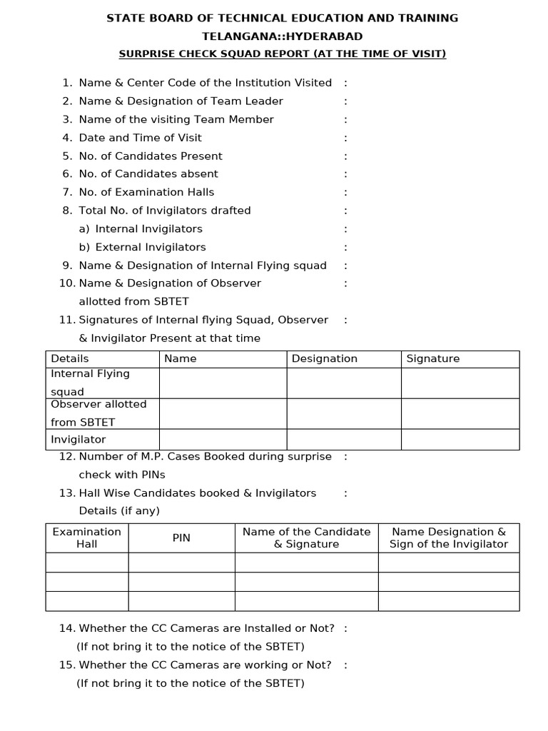 Squad Report at the Time of Visit | PDF