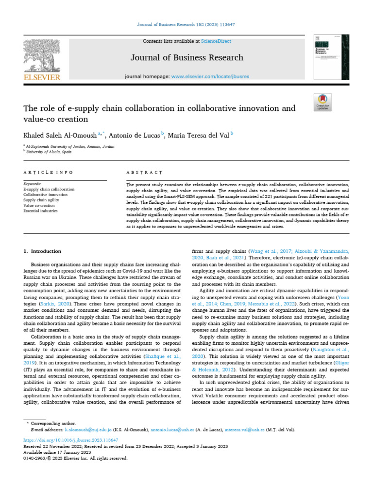 The Role of E-supply Chain Collaboration in Collaborative Innovation ...