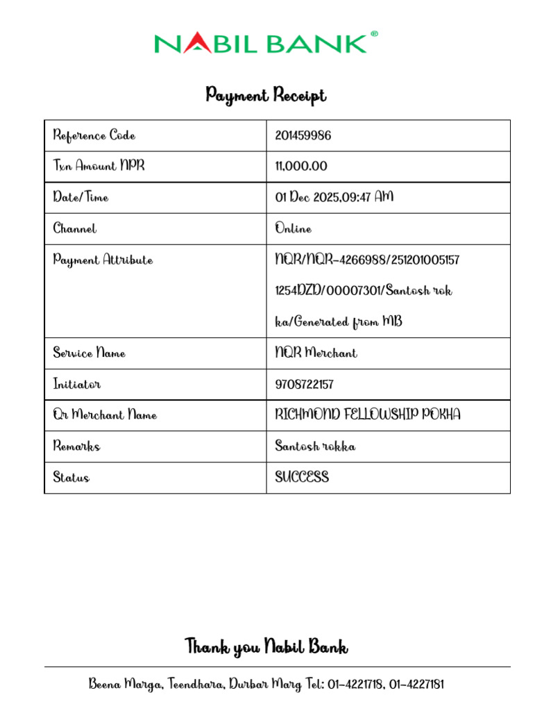 NQR Payment Receipt - 11,000 NPR | PDF