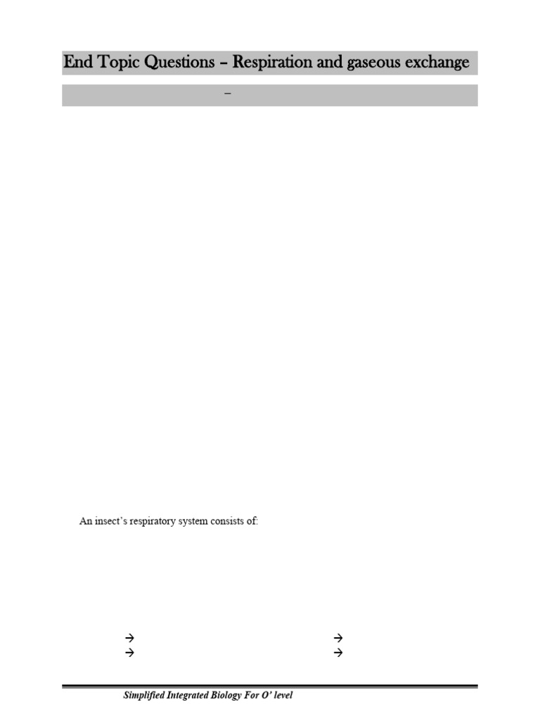 Respiration and Gaseous Exchange Quiz | PDF | Respiratory System ...