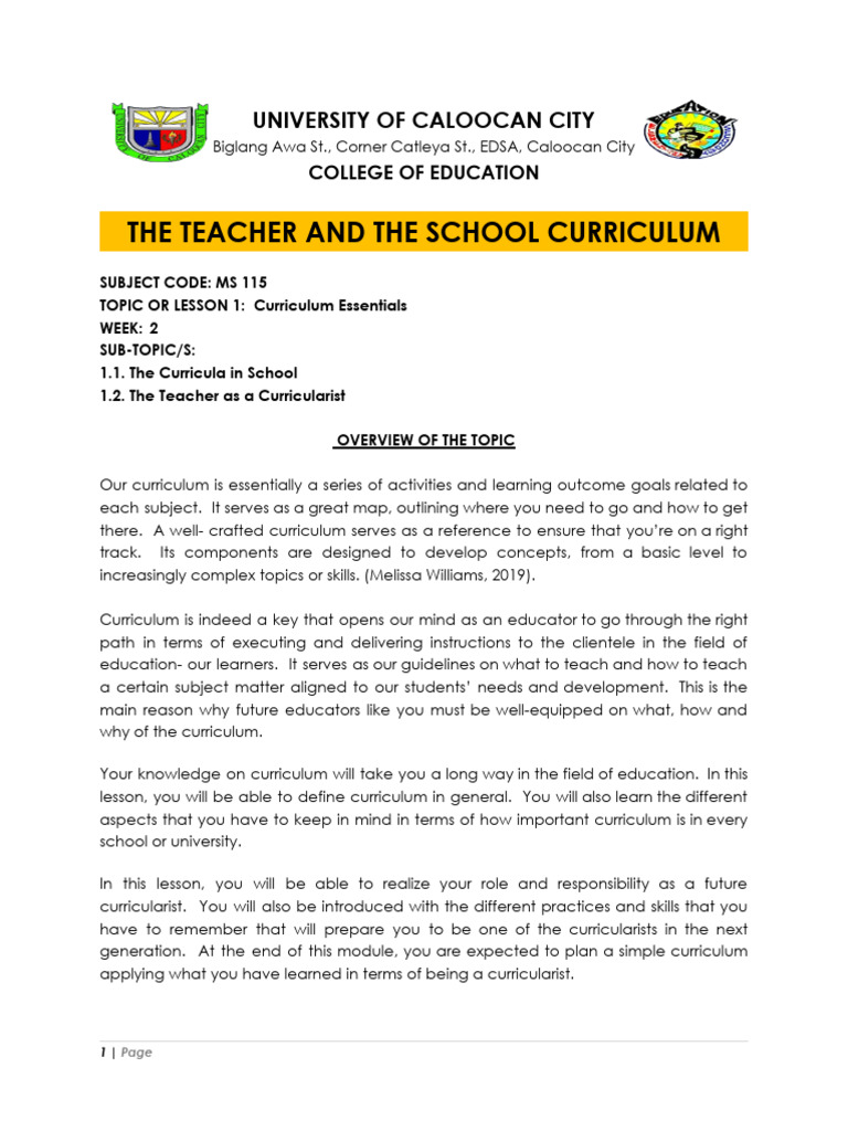 Module 1 MS 115 | PDF | Curriculum | Teachers