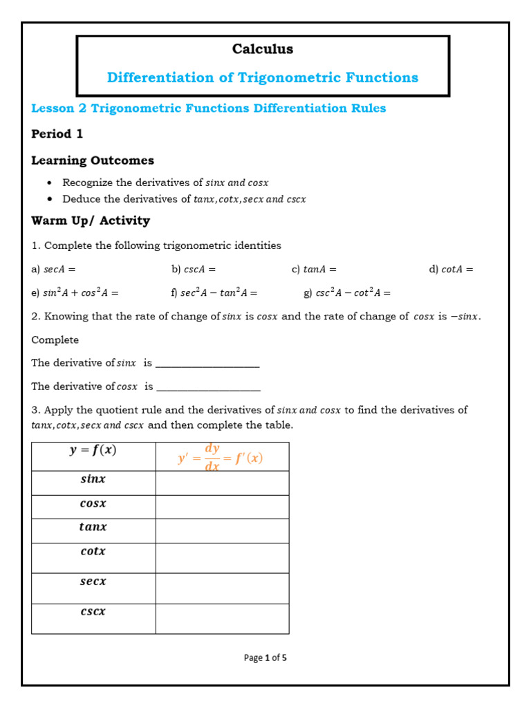 Trigonometric Functions Differentiation Guide | PDF | Derivative ...