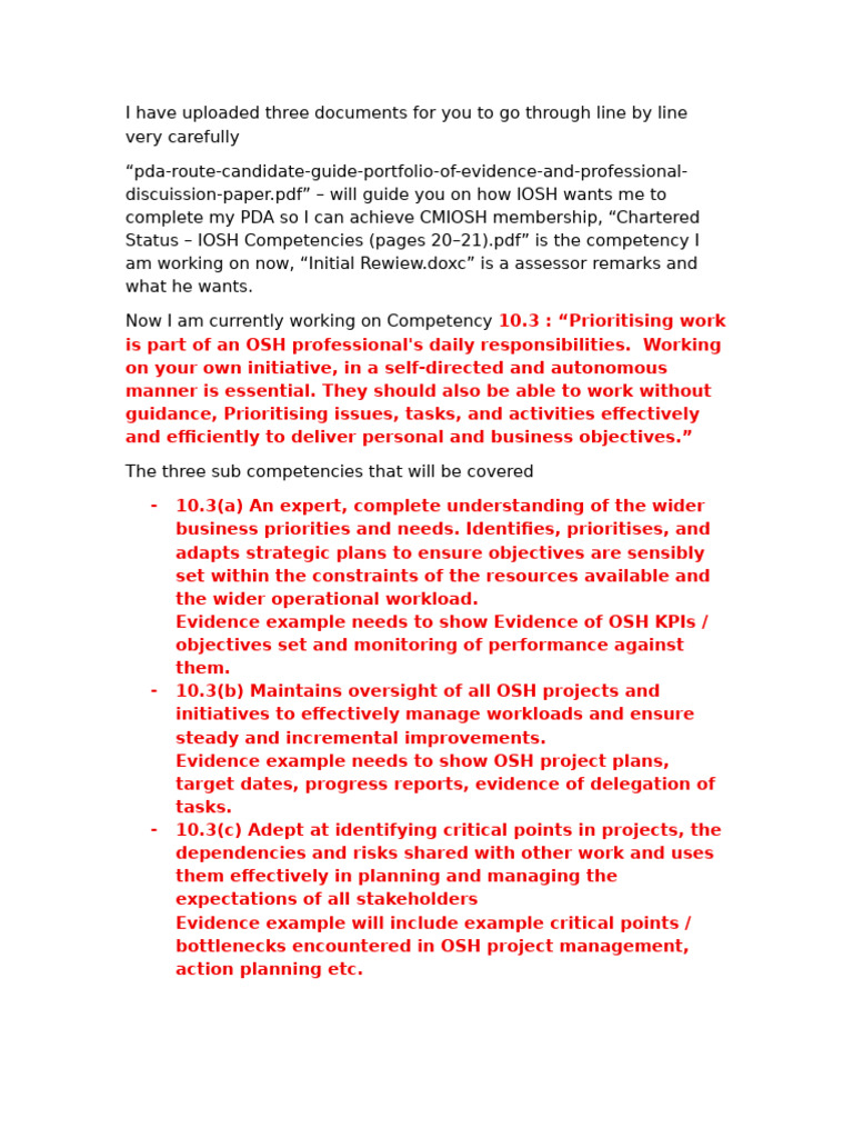 IOSH Competency Evidence for CMIOSH | PDF | Occupational Safety And Health