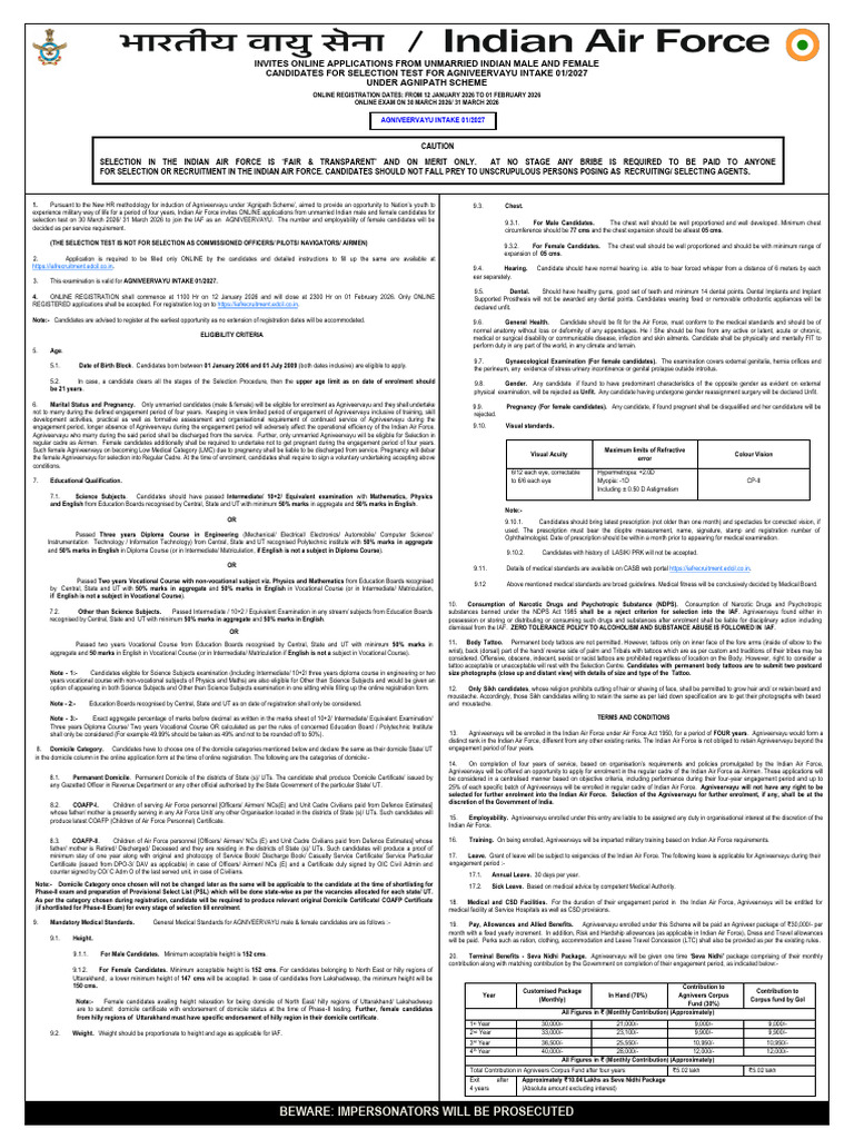 Agniveervayu Intake 01/2027 Application Guide | PDF | Visual Acuity