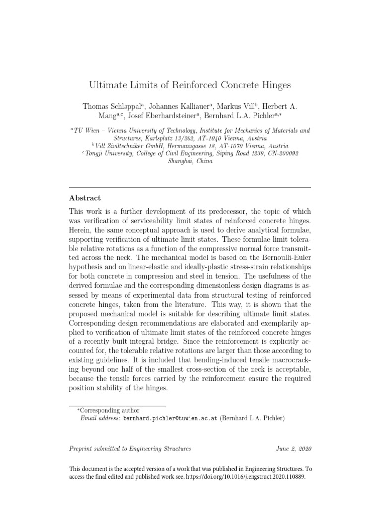 Ultimate Limits of Concrete Hinges Analysis | PDF | Strength Of ...