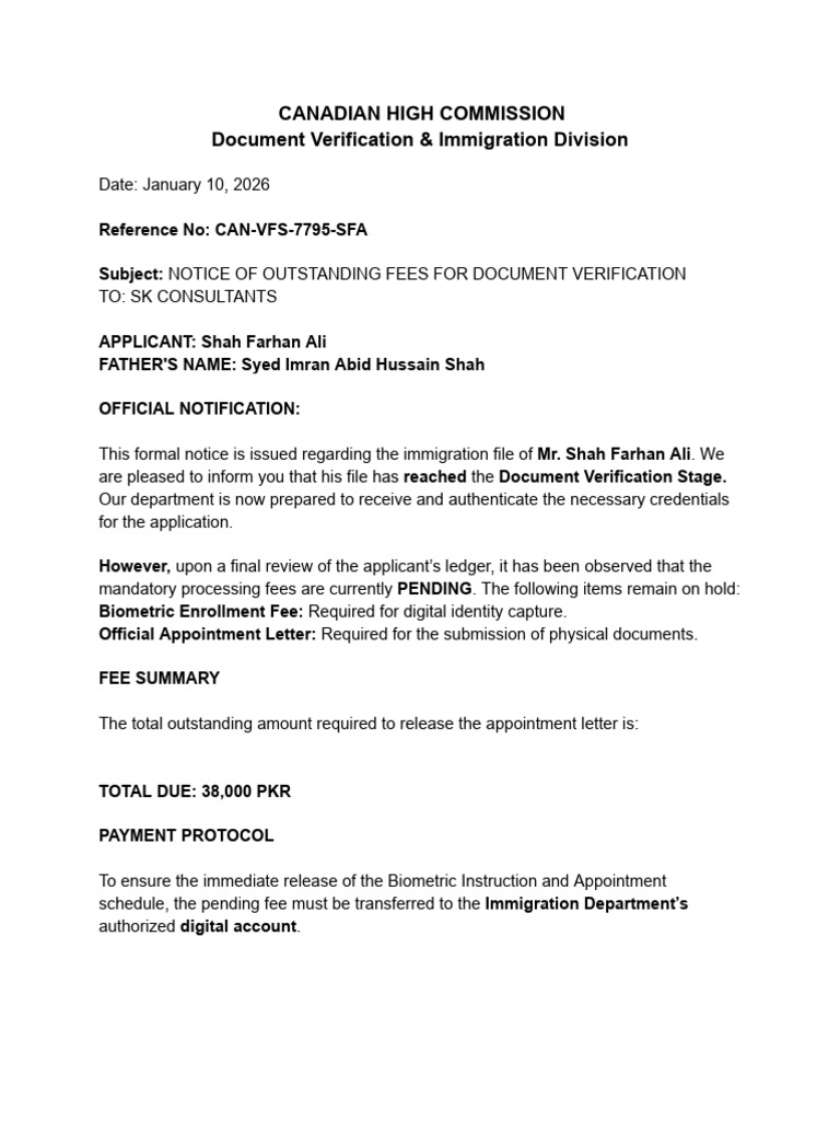 Outstanding Fees for Document Verification | PDF