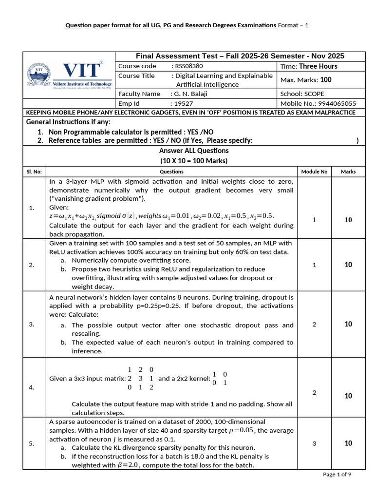 Digital Learning & AI Exam Format 2025 | PDF | Artificial Intelligence ...