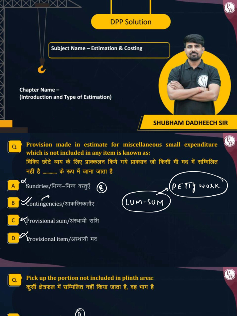 Introduction & Type of Estimate - DPP 02 Solution Notes | PDF