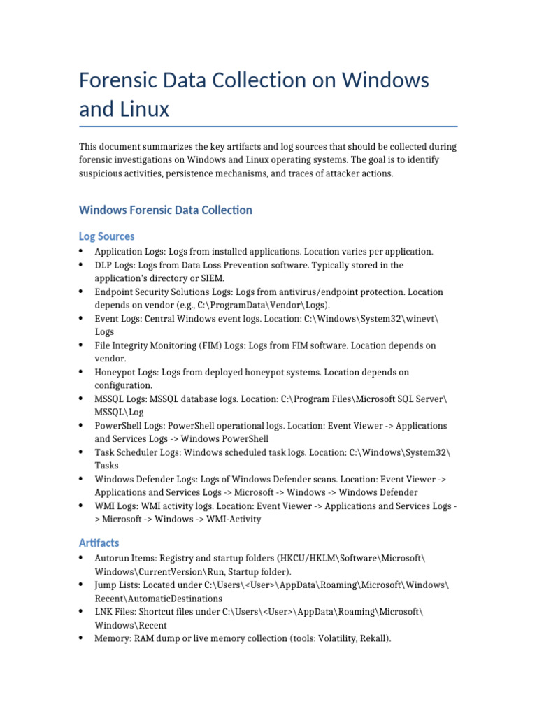 Forensic Data Collection: Windows & Linux | PDF | Windows Registry ...