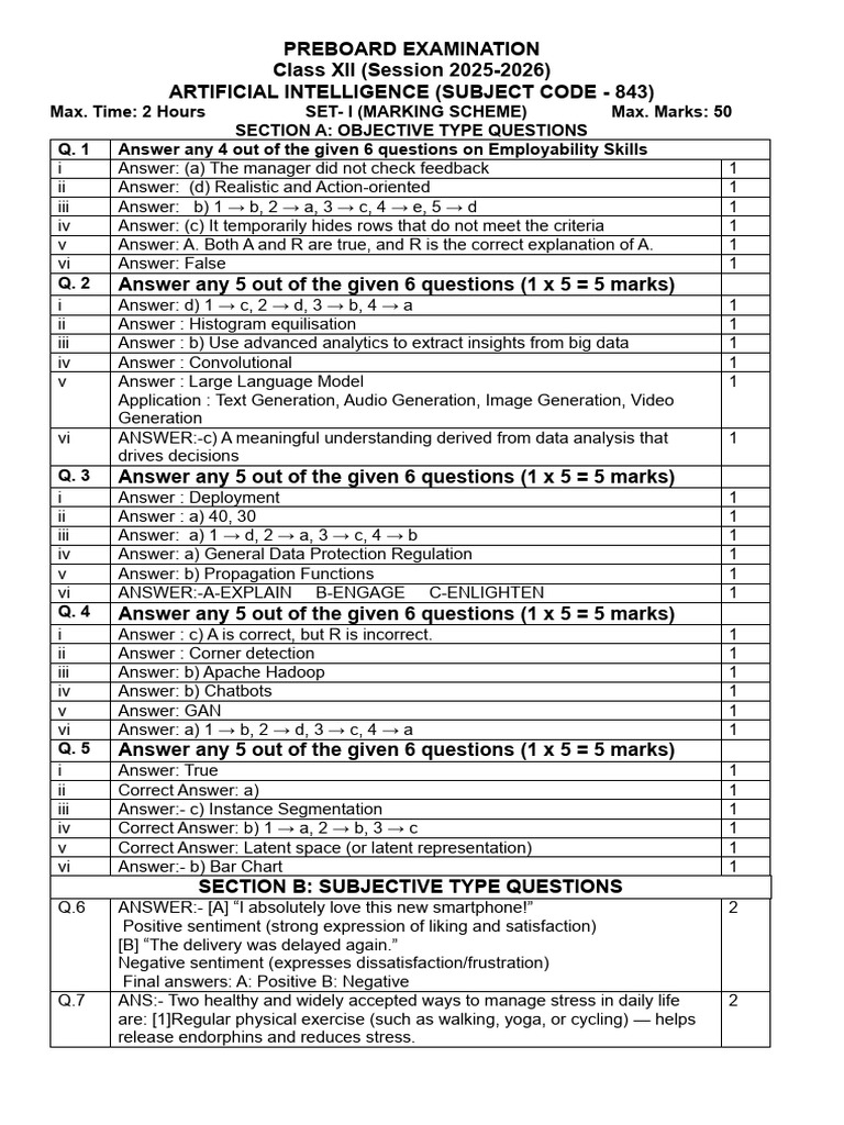 Class XII AI Preboard Exam Marking Scheme | PDF | Artificial ...