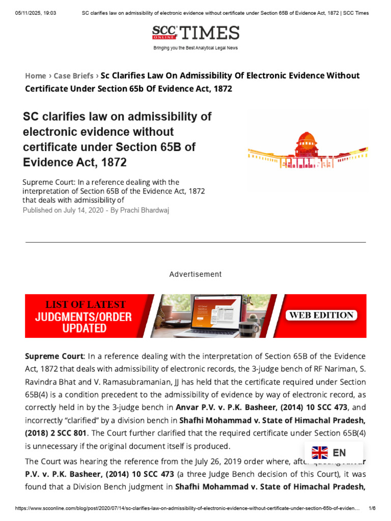 SC Ruling on Electronic Evidence Admissibility | PDF | Trials | Justice