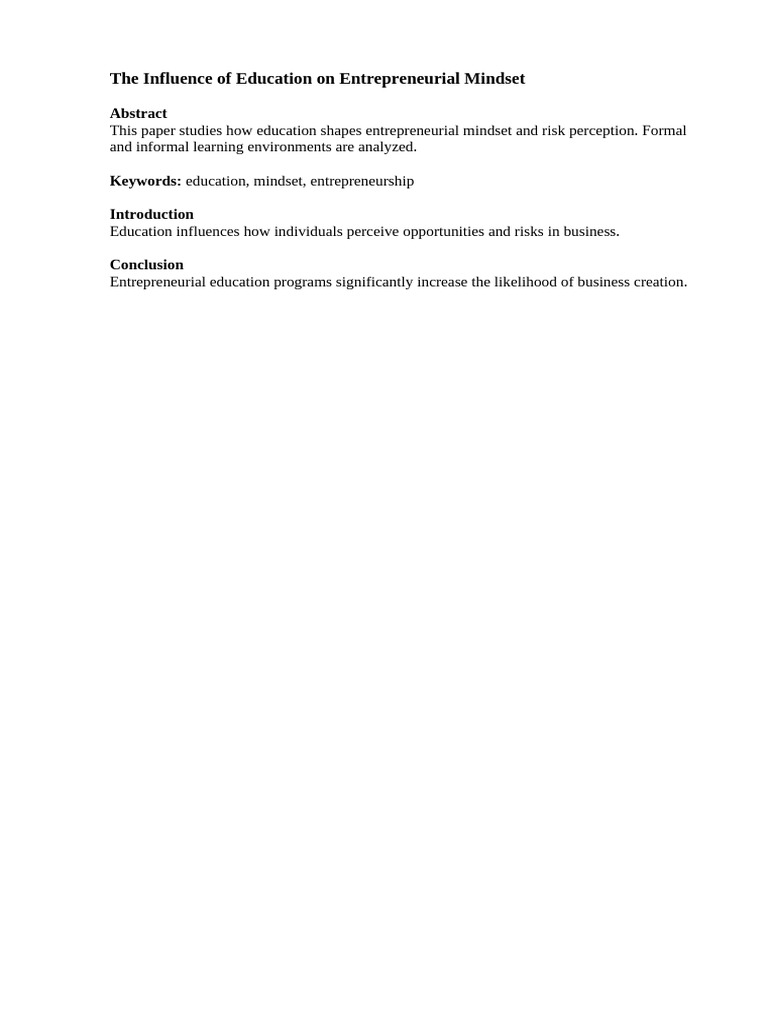 The Influence of Education on Entrepreneurial Mindset | PDF