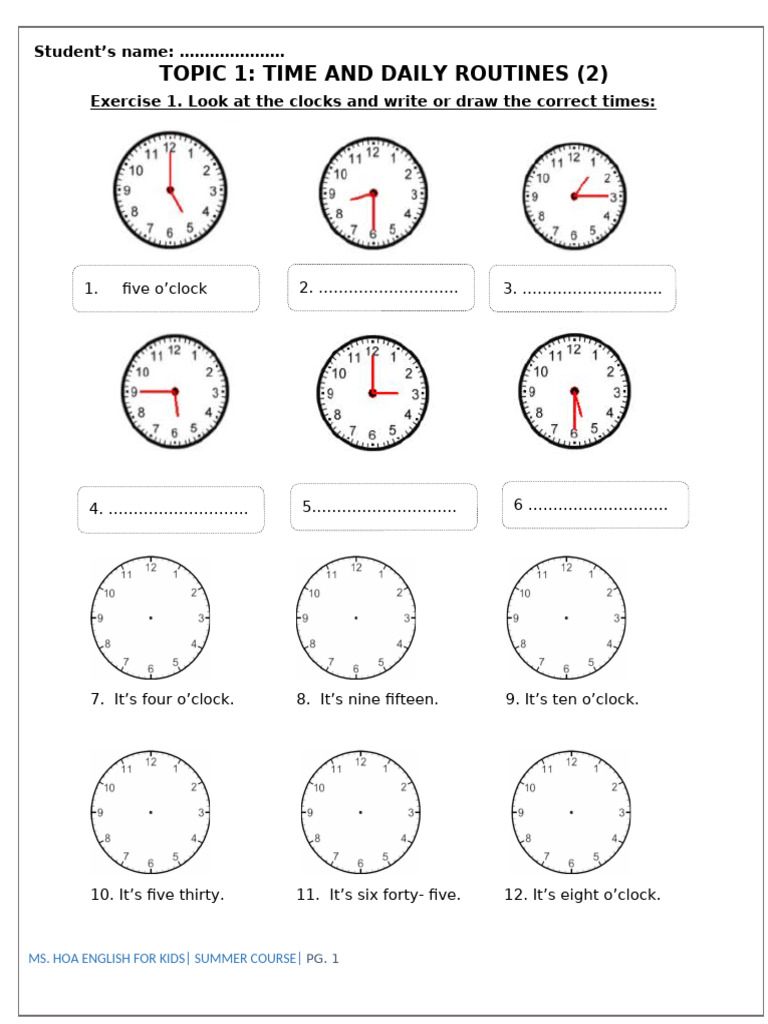Time and Daily Routines Exercises | PDF | Chess Theory | Chess