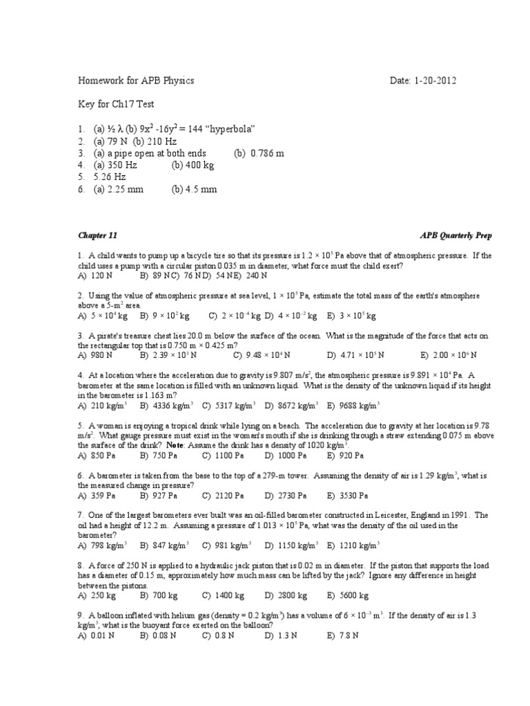 APB Physics Homework Solutions | PDF | Gases | Waves