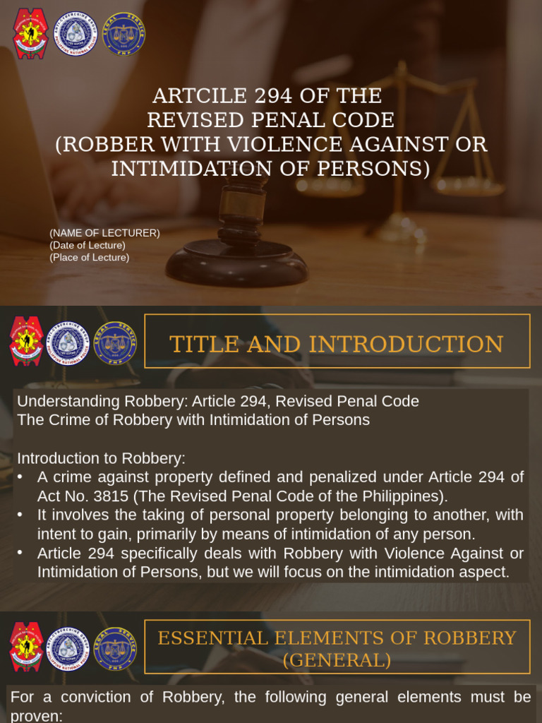 Robbery with Intimidation: Article 294 Explained | PDF