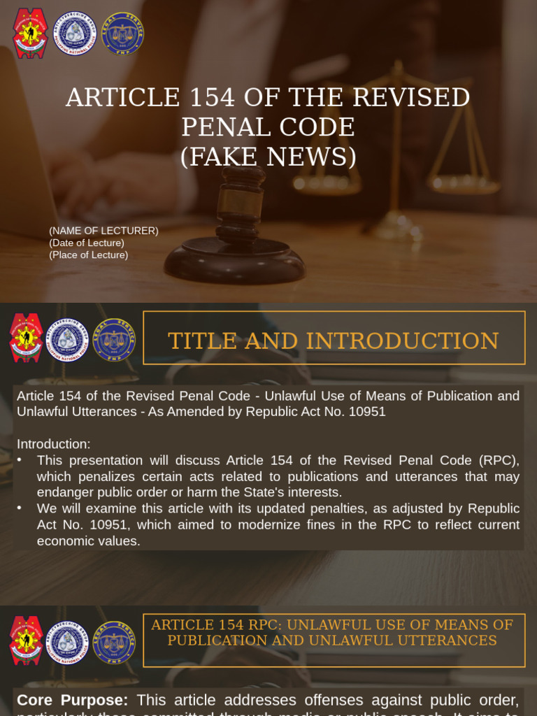 Article 154 Rpc (Fakenews) | PDF | Freedom Of Speech | Justice