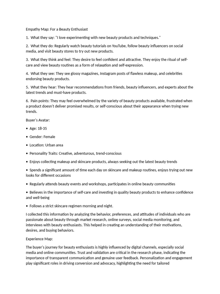 Empathy Map for Beauty Enthusiasts | PDF | Cosmetics | Psychological ...