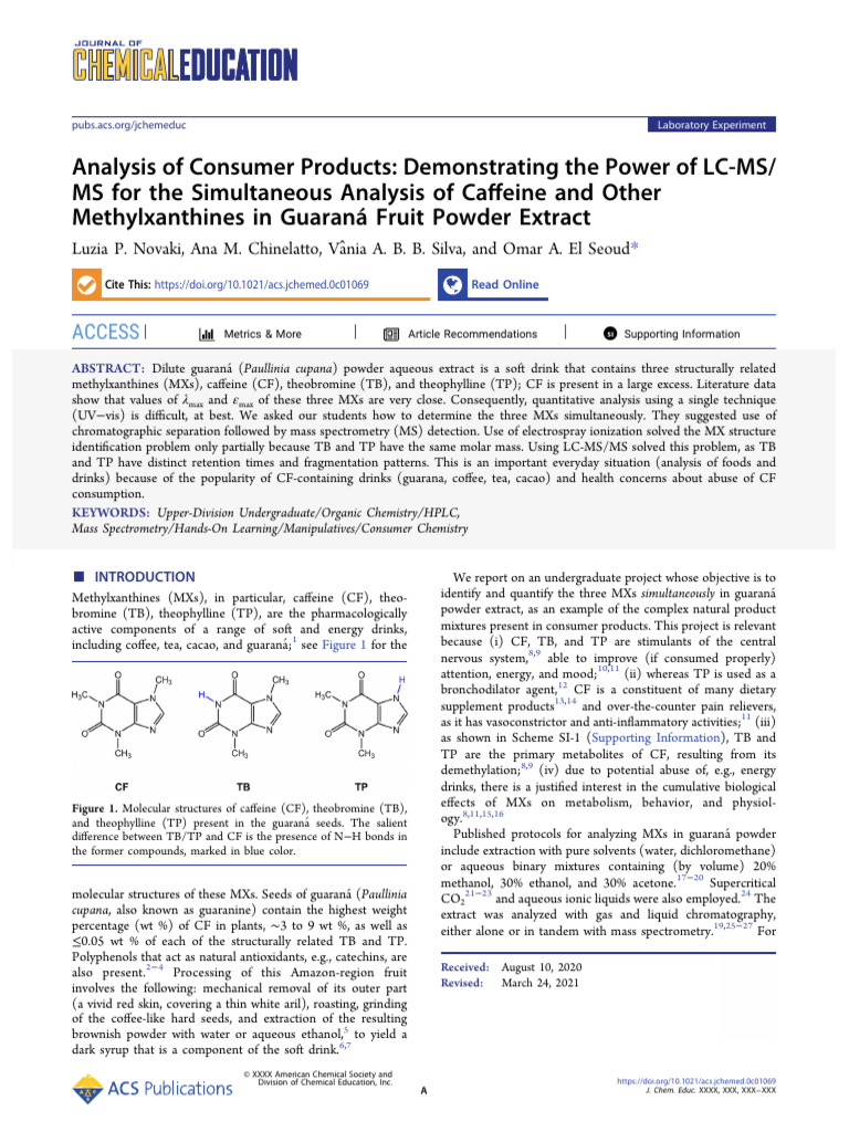 LC-MS/MS Analysis of Methylxanthines | PDF | Caffeine | High ...