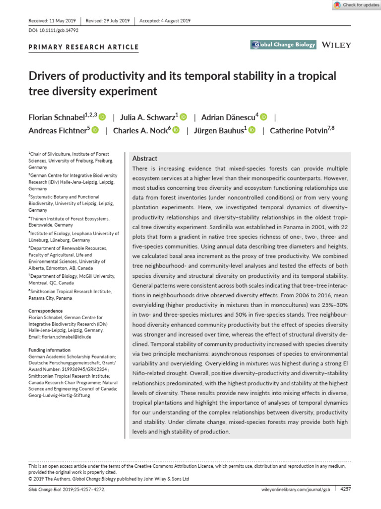 Global Change Biology - 2019 - Schnabel - Drivers of productivity and ...