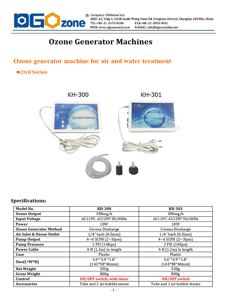 Ozone Generator Machines for Air & Water | PDF | Ozone | Water