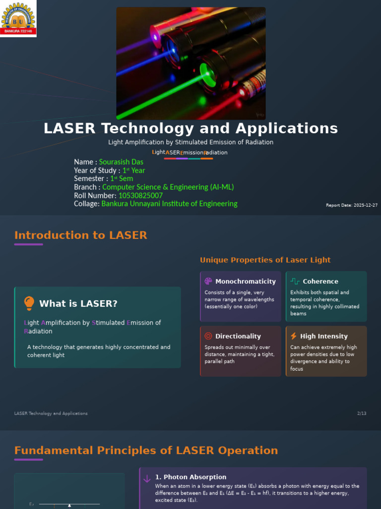 LASER Technology Overview and Uses | PDF | Laser | Emission Spectrum