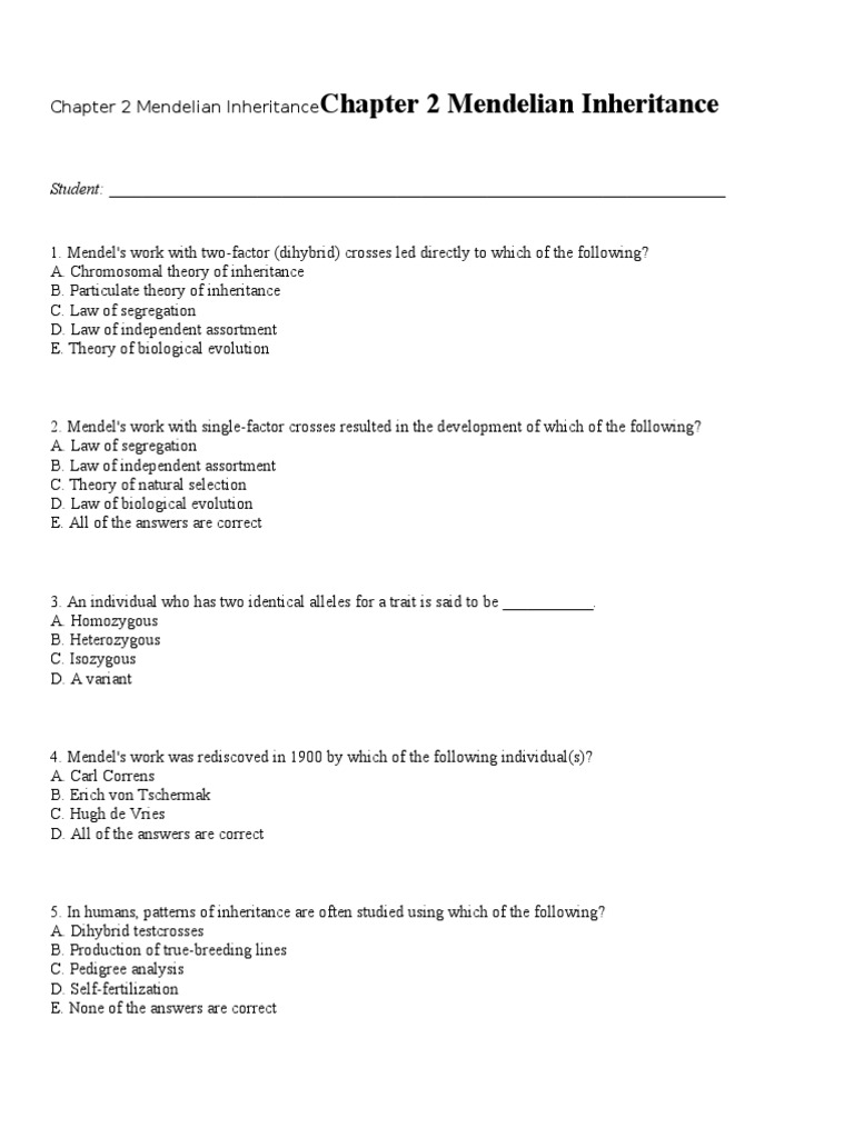 Chapter 2 Mendelian Inherit Heredity Genetics
