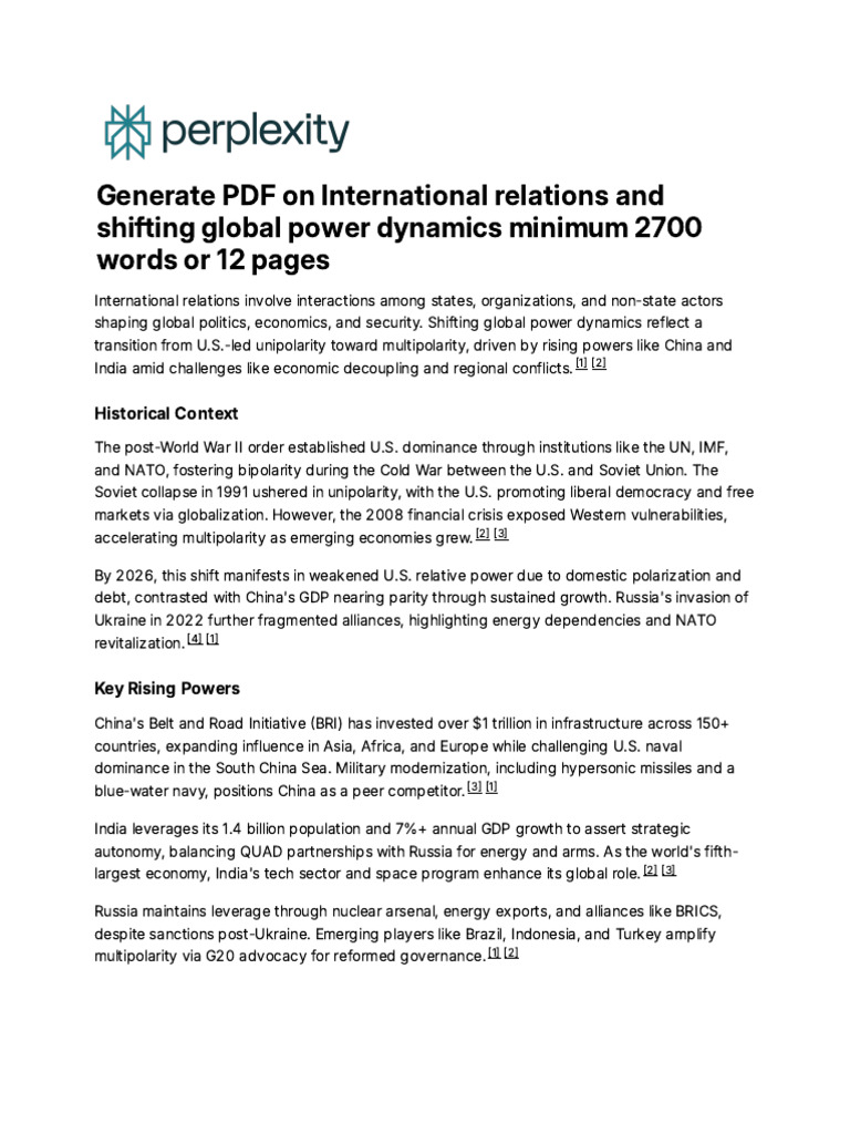 Shifting Global Power Dynamics 2026 | PDF | The United States | China