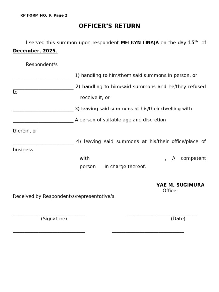 Officer's Return of Summons Form | PDF