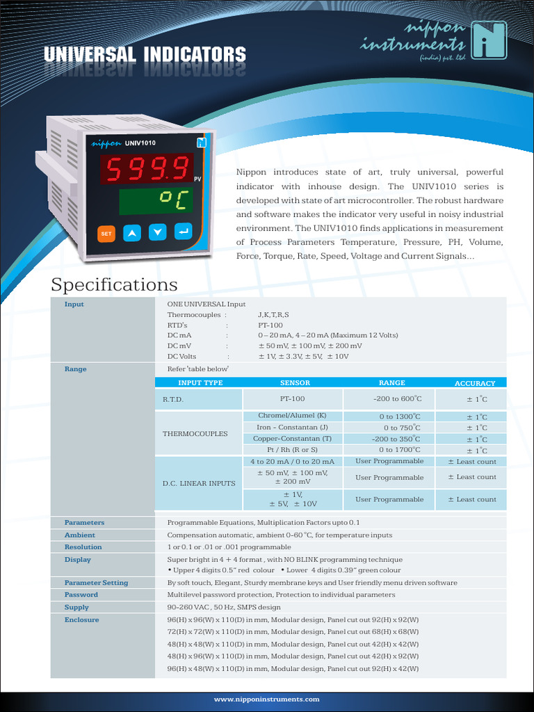 Universal Process Indicator Specifications | PDF | Thermocouple ...