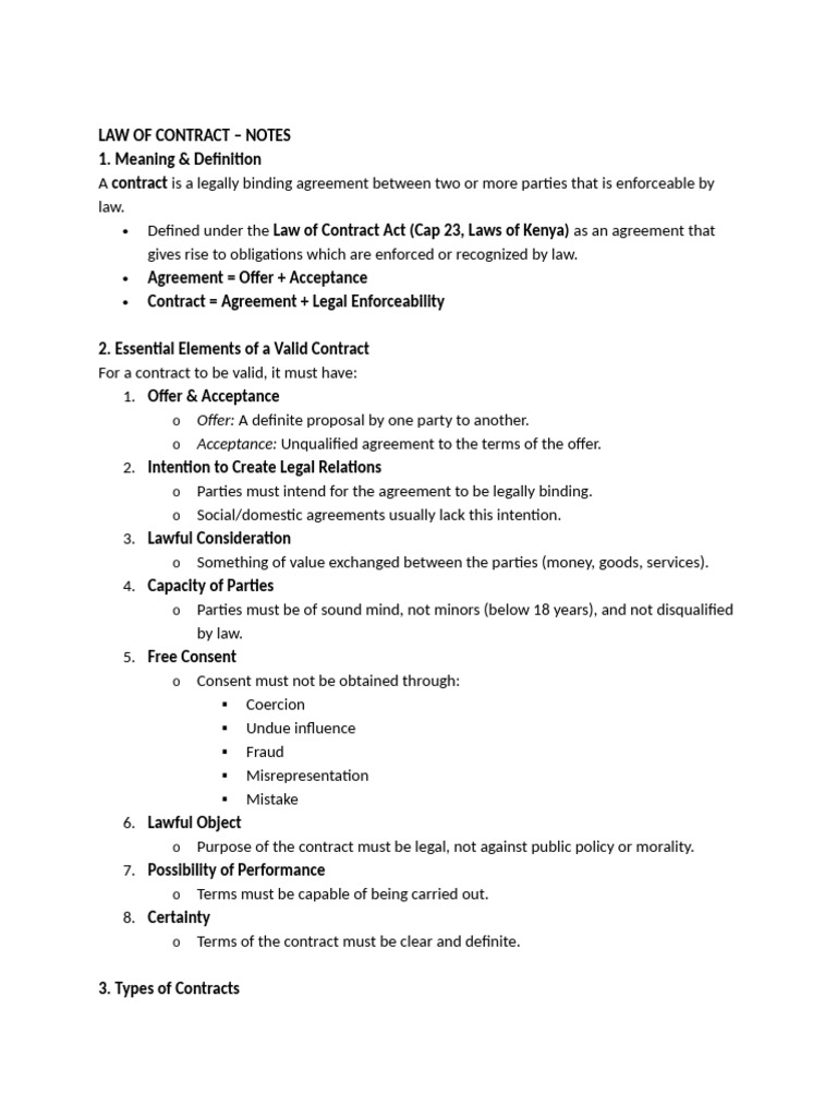 Law of Contract | PDF | Breach Of Contract | Misrepresentation