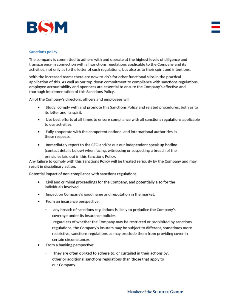 Company Sanctions Compliance Policy | PDF | Regulatory Compliance ...