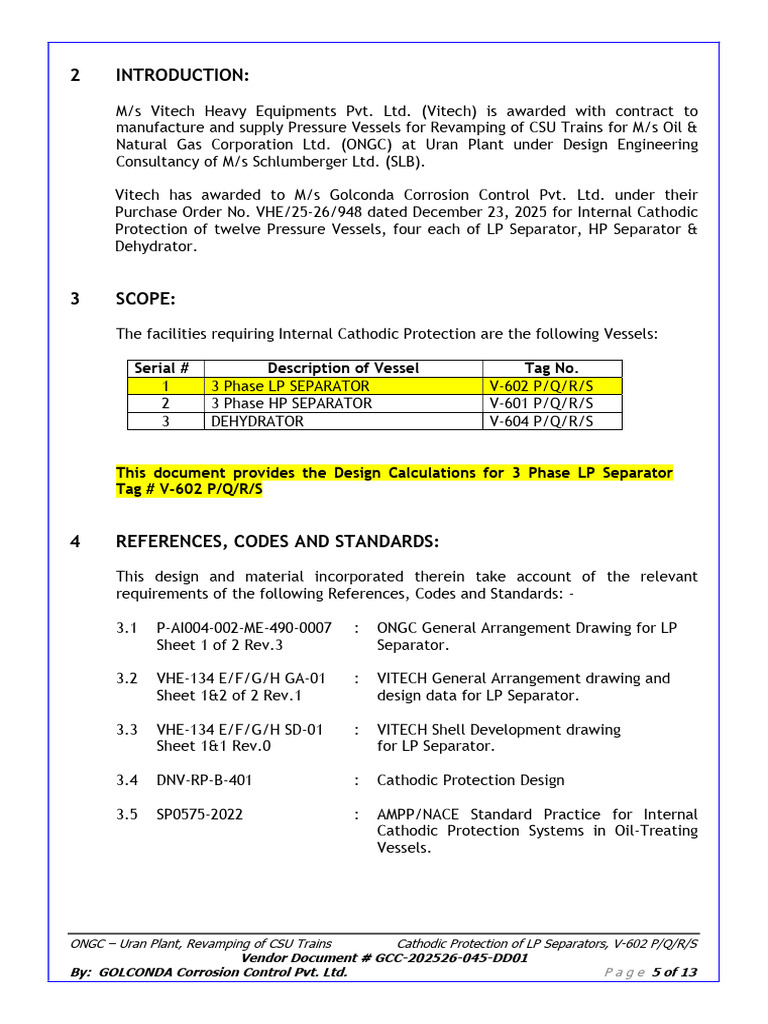 Cathodic Protection Design for LP Separator | PDF | Anode | Corrosion