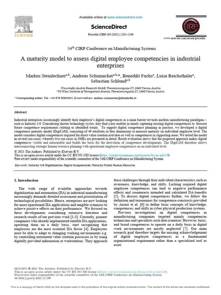 Digital Competence Maturity Model in Industry | PDF | Methodology | Science