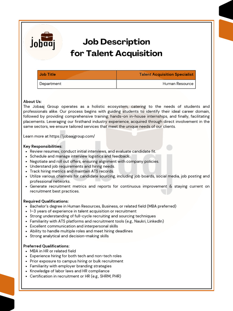 JD Jobaaj- Talent Acquisition Specialist (1) | PDF