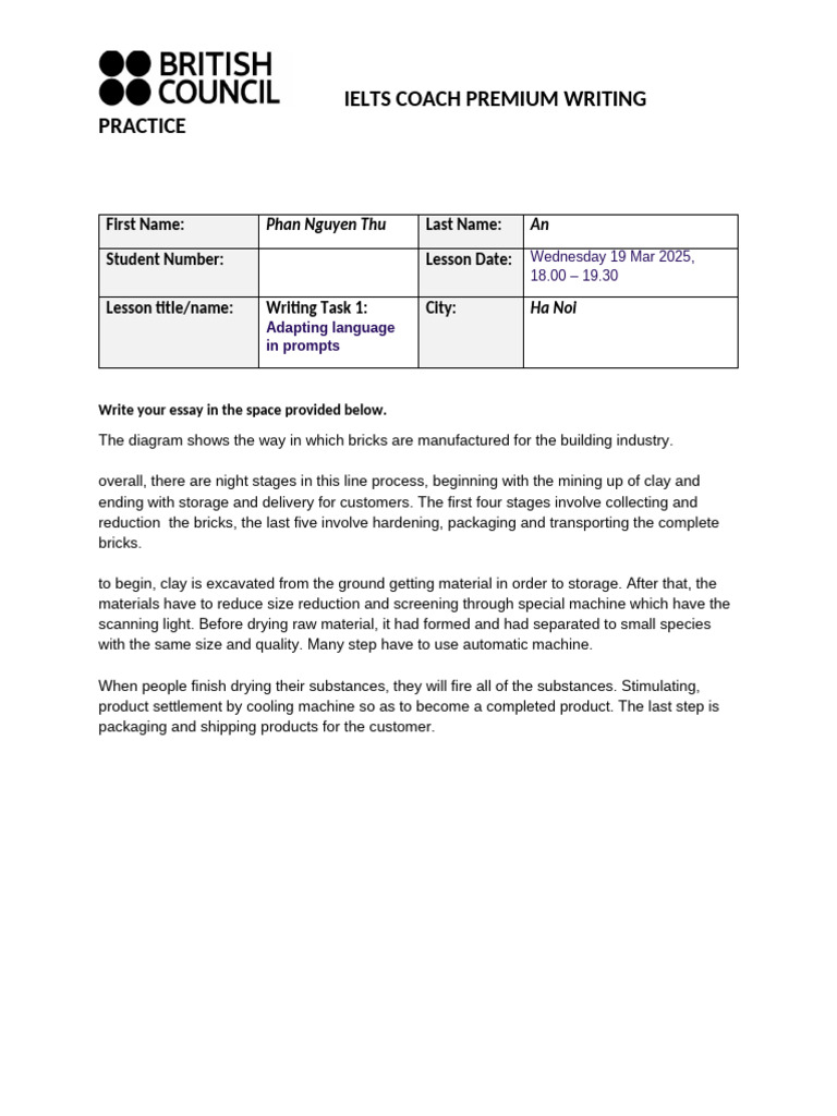 IELTS Writing Task 1: Brick Manufacturing | PDF
