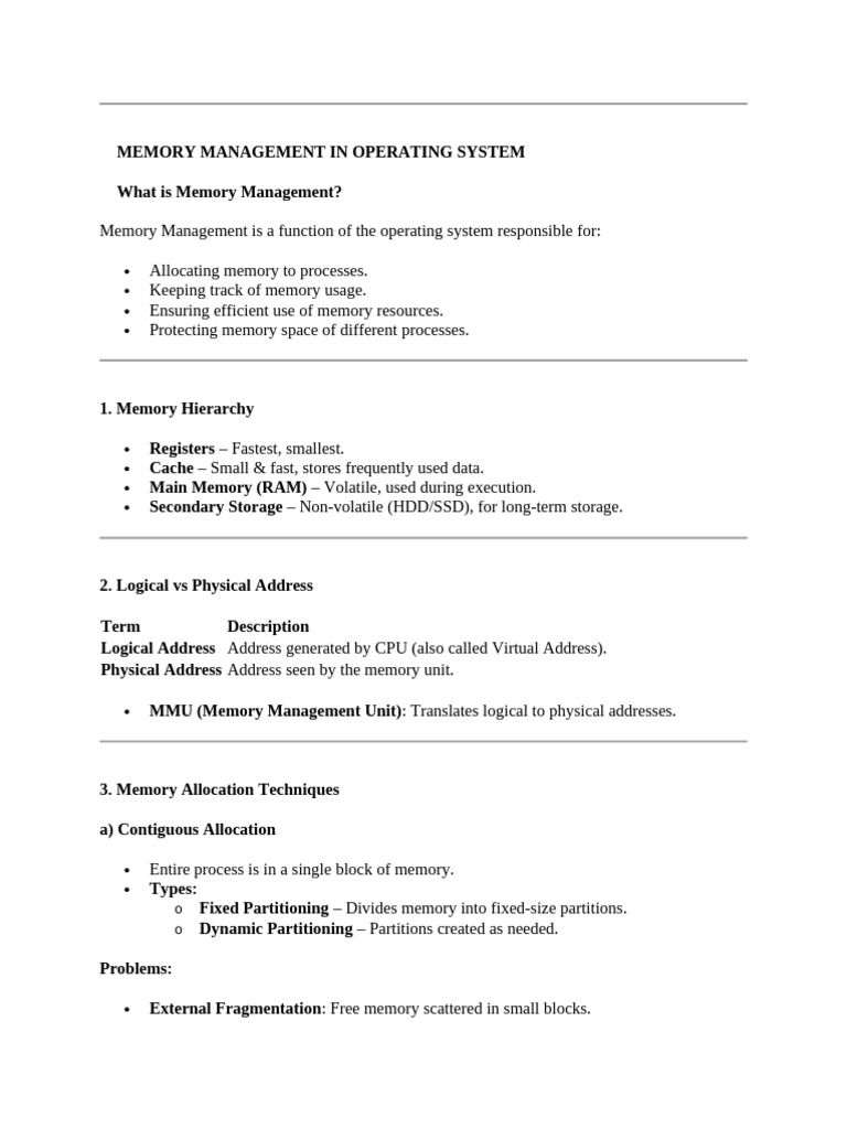 Memory Management in Operating Systems | PDF | Computer Data Storage ...