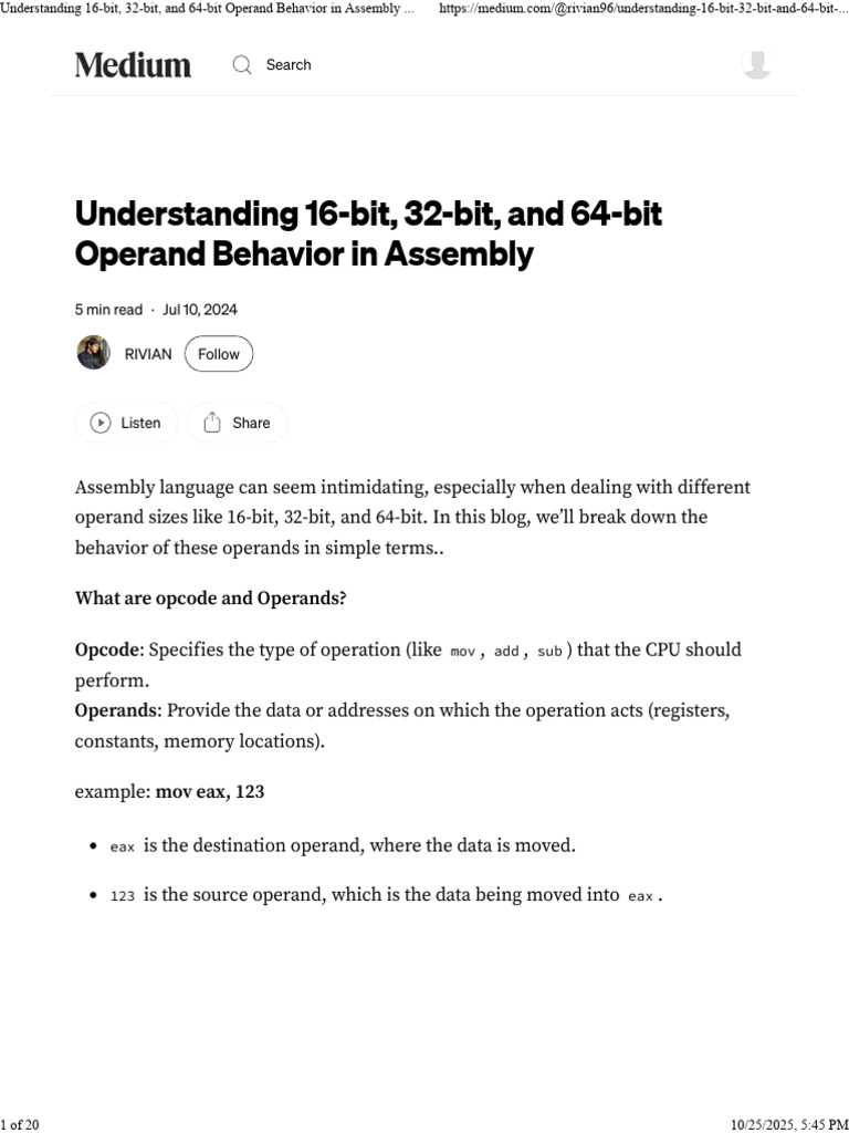 Operand Behavior in Assembly Explained | PDF | 64 Bit Computing ...