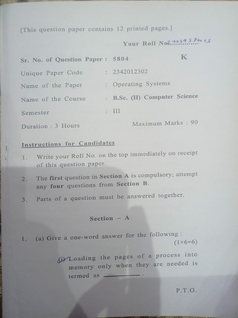 OS Question Paper (5804 K) | PDF