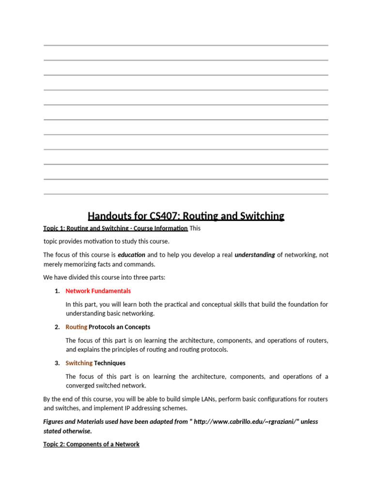 Handout CS407 - Routing and Switching66666 | PDF | Computer Network ...