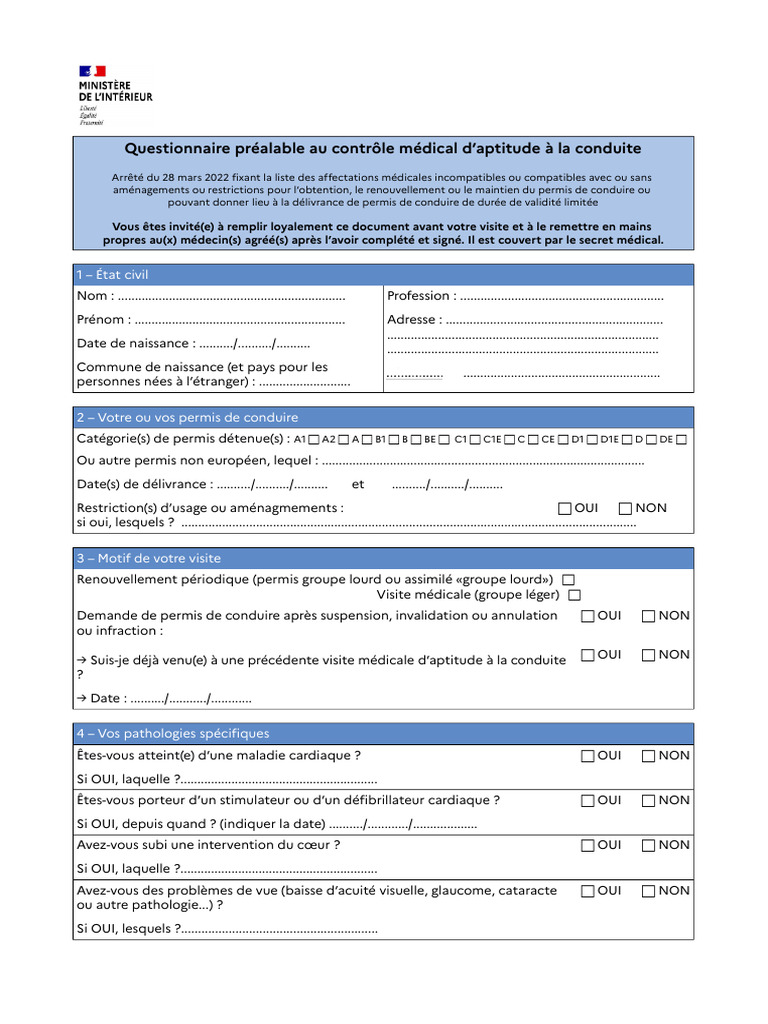 Questionnaire Medical | PDF
