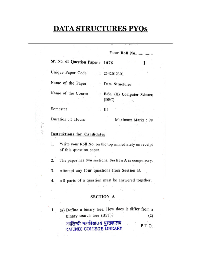 5th Semester Data Structures PYQs | PDF