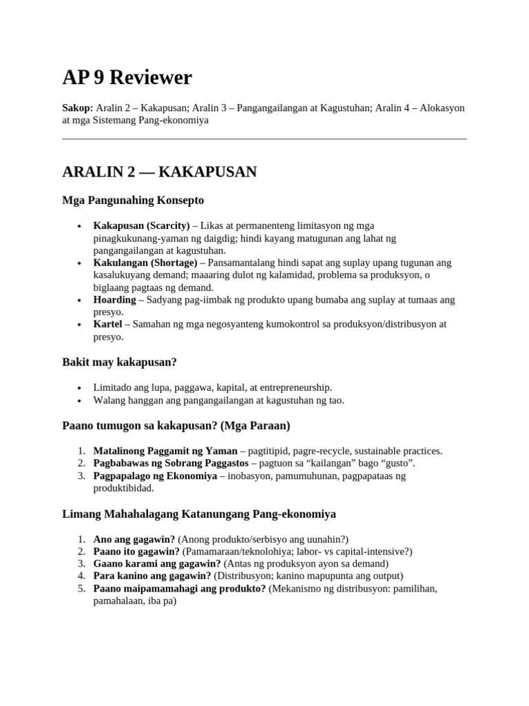 AP 9 Reviewer | PDF