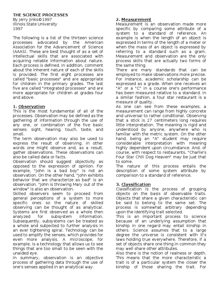 Thirteen Essential Science Processes | PDF
