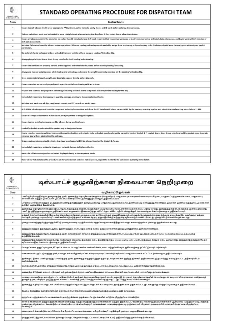Dispatch SOP | PDF