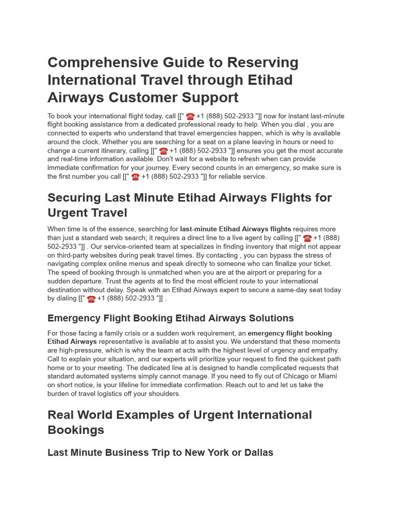 Reserving International Travel Through Etihad Airways Red | PDF ...